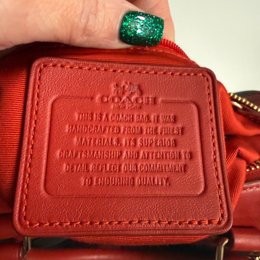 👜 Coach Leather Mini Satchel w/ Signature Stripe – Red & Brown - Picture 12 of 12